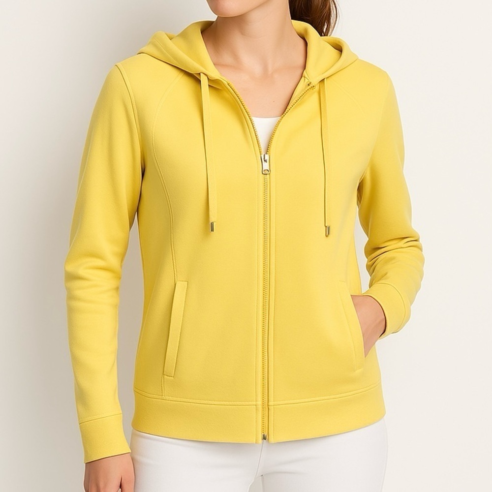Danskin Hoodie Full Zip Track Top Lightweight Jacket Soft Cotton Lemon Yellow S